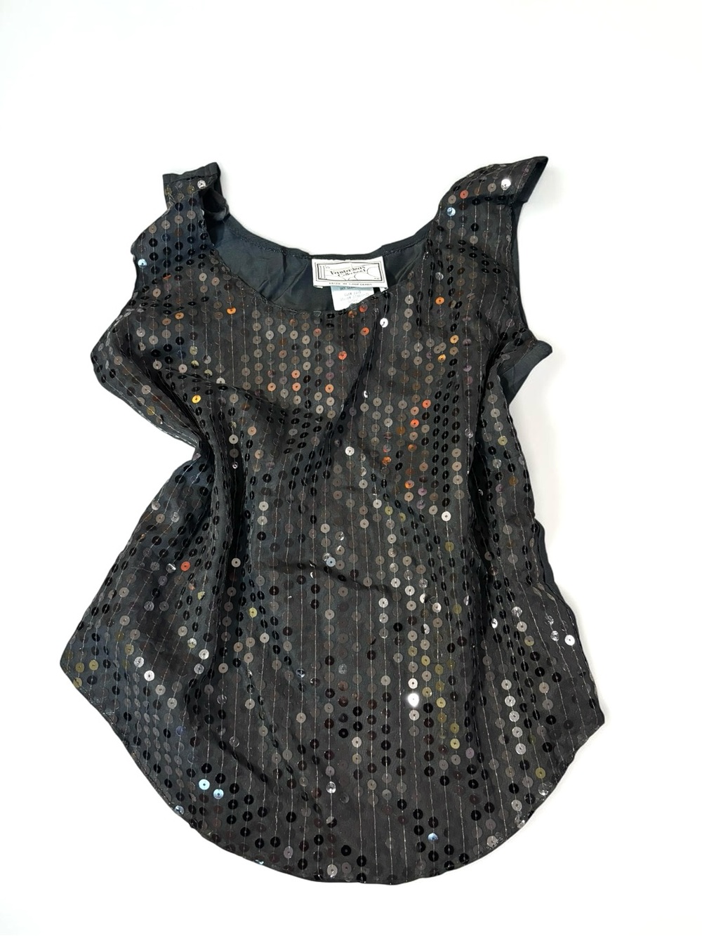 Vintage Fantaseas Collection Black Sequin Chiffon Sleeveless Tank Top Y2K S